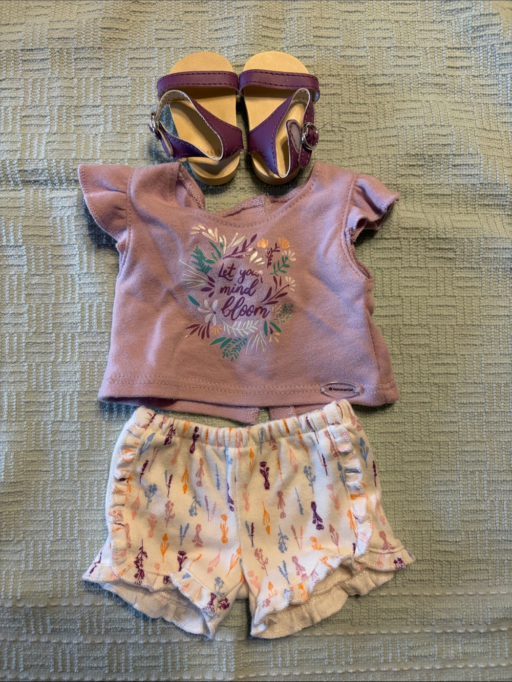 American Girl Purple Floral Graphic Top with Printed Ruffle Shorts